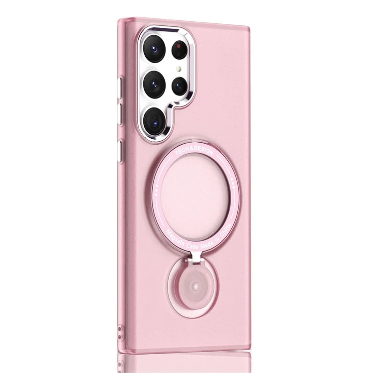 For Samsung Galaxy S24 Ultra Magnetic Case Kickstand TPU + PC Phone Back Cover - Pink