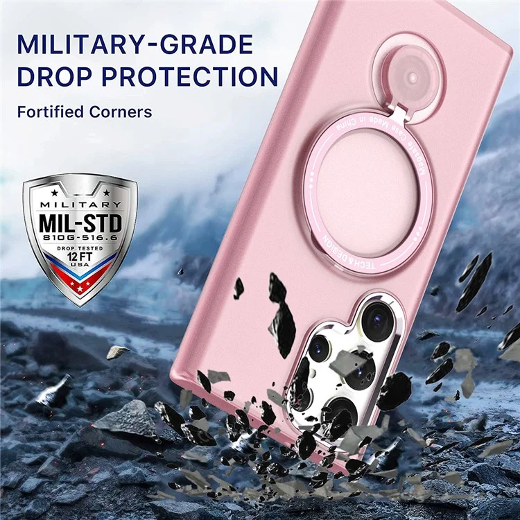 For Samsung Galaxy S24 Ultra Magnetic Case Kickstand TPU + PC Phone Back Cover - Pink