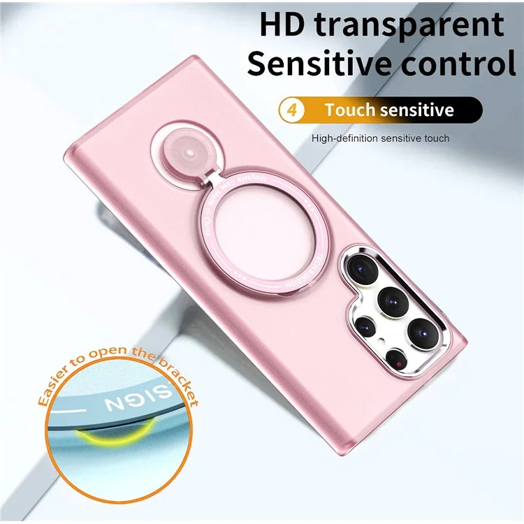 For Samsung Galaxy S24 Ultra Magnetic Case Kickstand TPU + PC Phone Back Cover - Pink