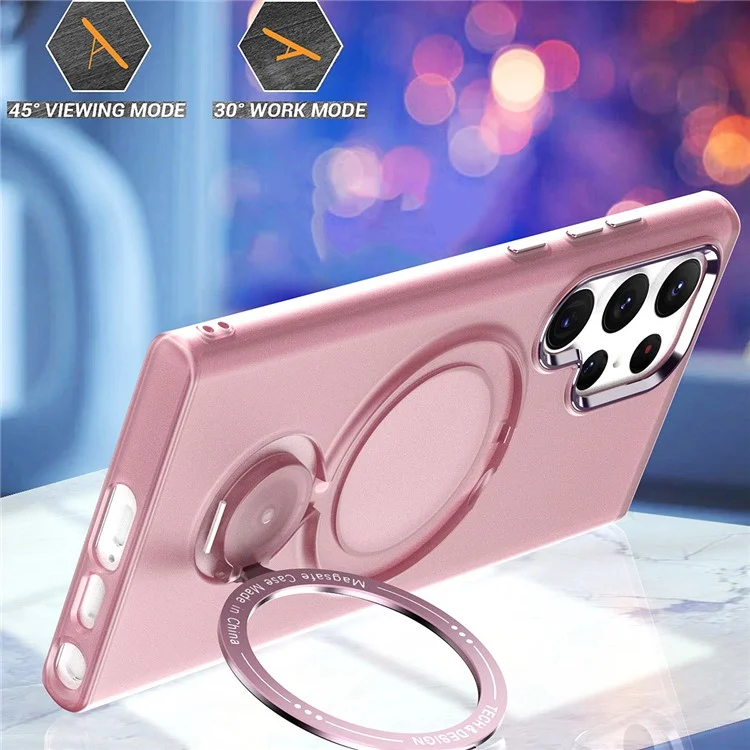 For Samsung Galaxy S24 Ultra Magnetic Case Kickstand TPU + PC Phone Back Cover - Pink