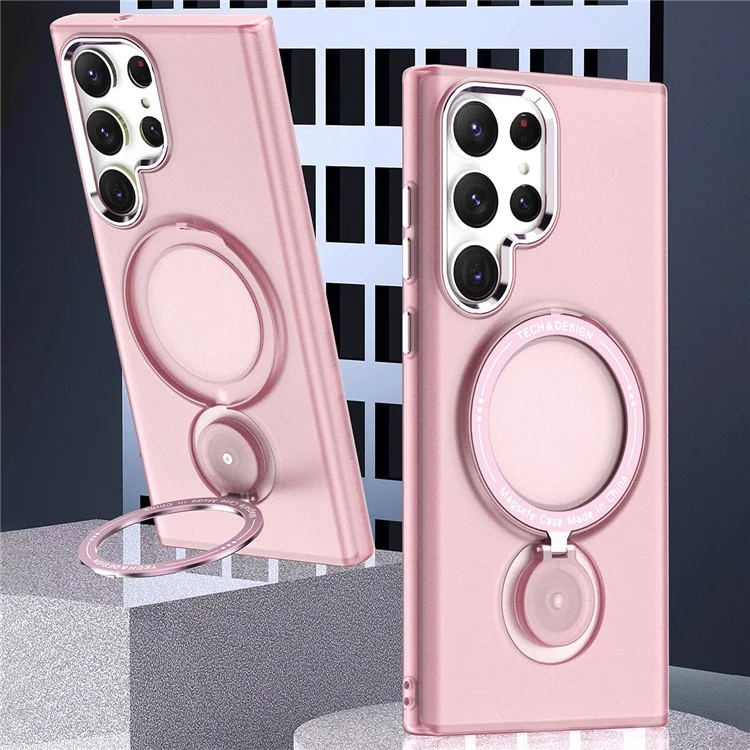 For Samsung Galaxy S24 Ultra Magnetic Case Kickstand TPU + PC Phone Back Cover - Pink