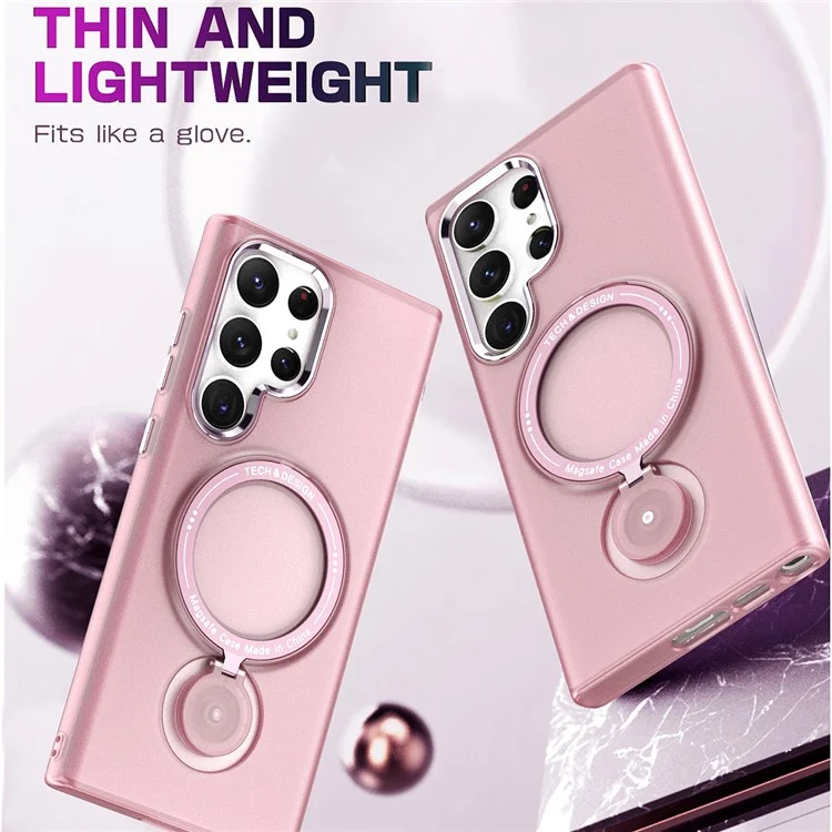 For Samsung Galaxy S24 Ultra Magnetic Case Kickstand TPU + PC Phone Back Cover - Pink