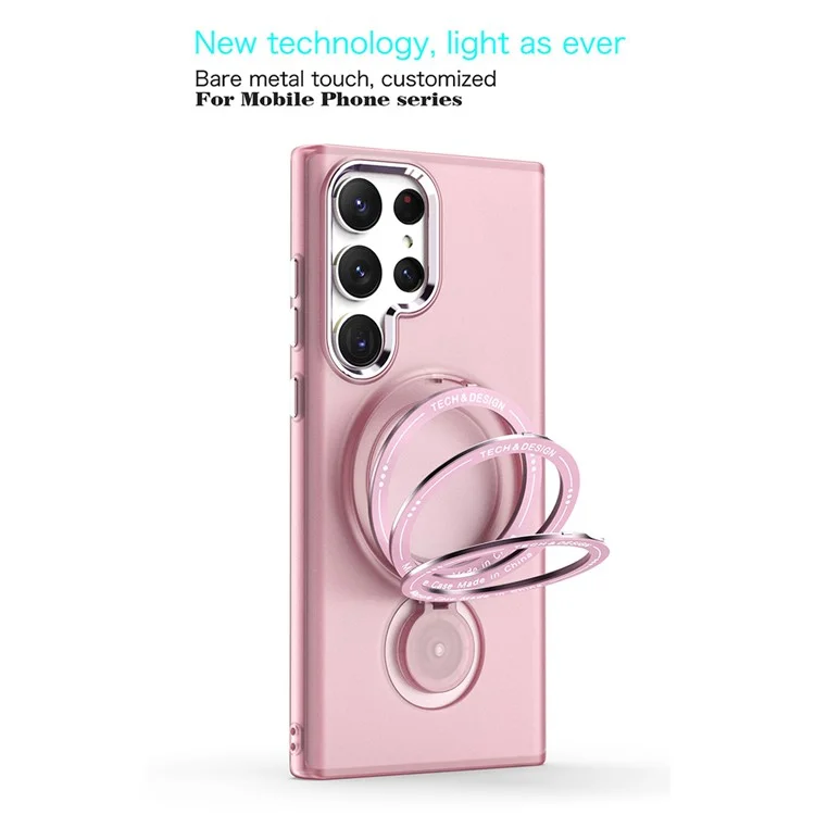 For Samsung Galaxy S24 Ultra Magnetic Case Kickstand TPU + PC Phone Back Cover - Pink