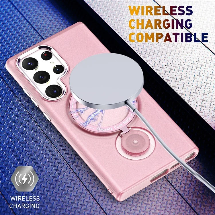 For Samsung Galaxy S24 Ultra Magnetic Case Kickstand TPU + PC Phone Back Cover - Pink