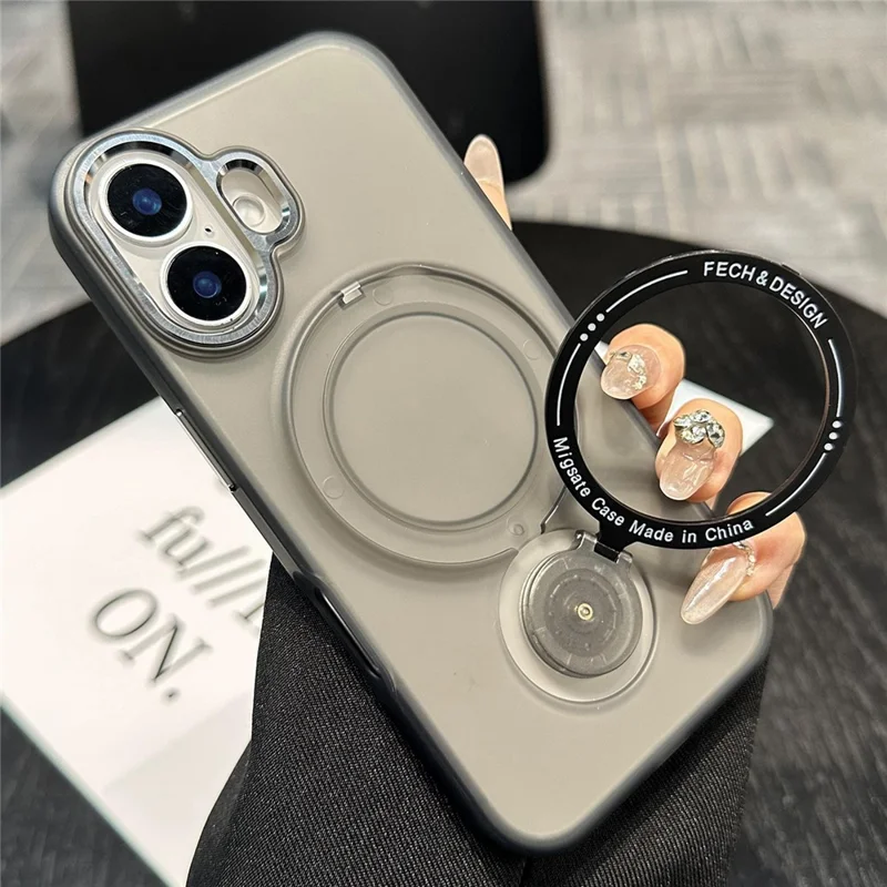 For iPhone 16 Plus Magnetic Case Kickstand TPU + PC Phone Back Cover - Black