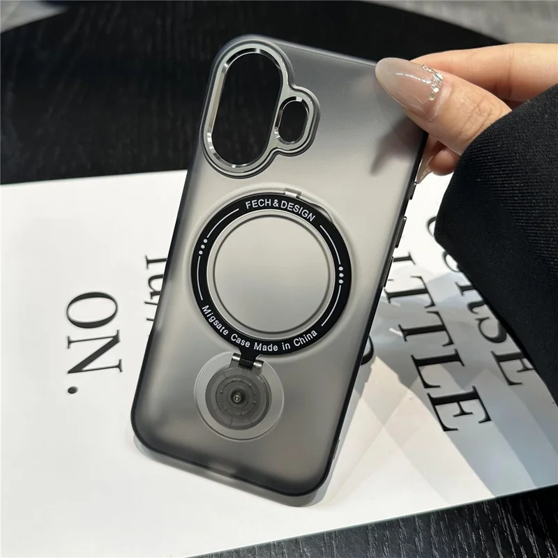 For iPhone 16 Plus Magnetic Case Kickstand TPU + PC Phone Back Cover - Black