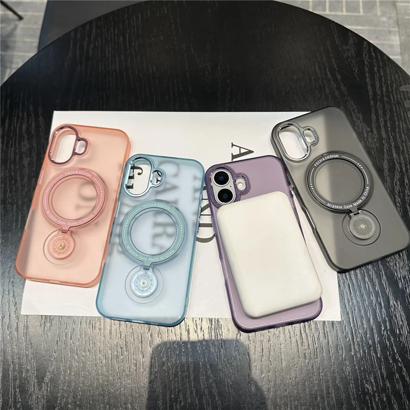 For iPhone 16 Plus Magnetic Case Kickstand TPU + PC Phone Back Cover - Black