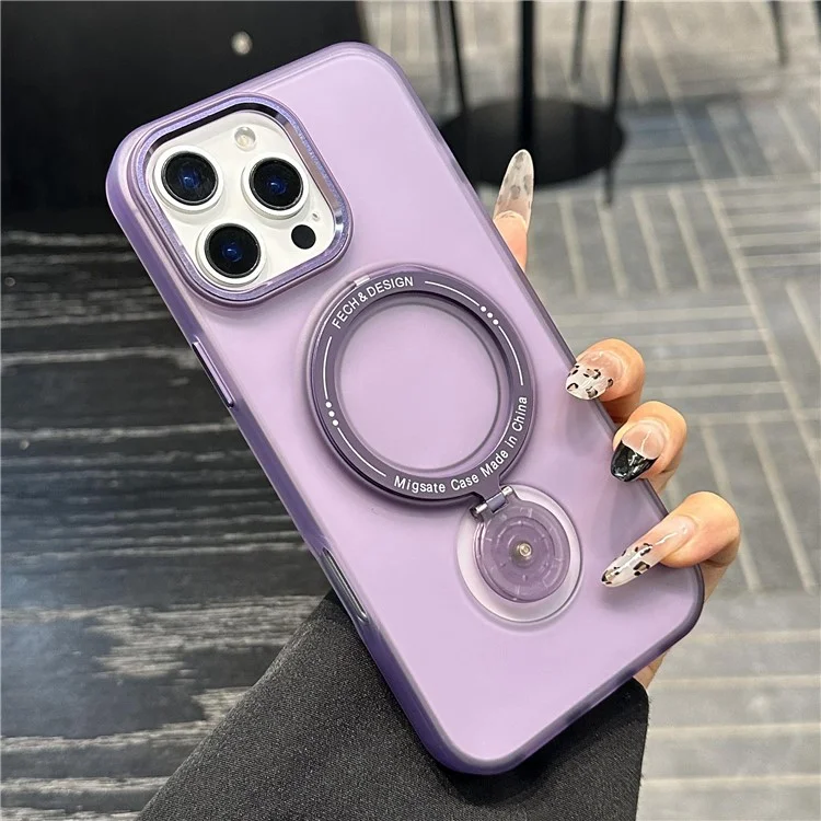 Étui magnétique avec support pour iPhone 16 Pro Max, Coque de protection en TPU + PC, Couleur: Violet