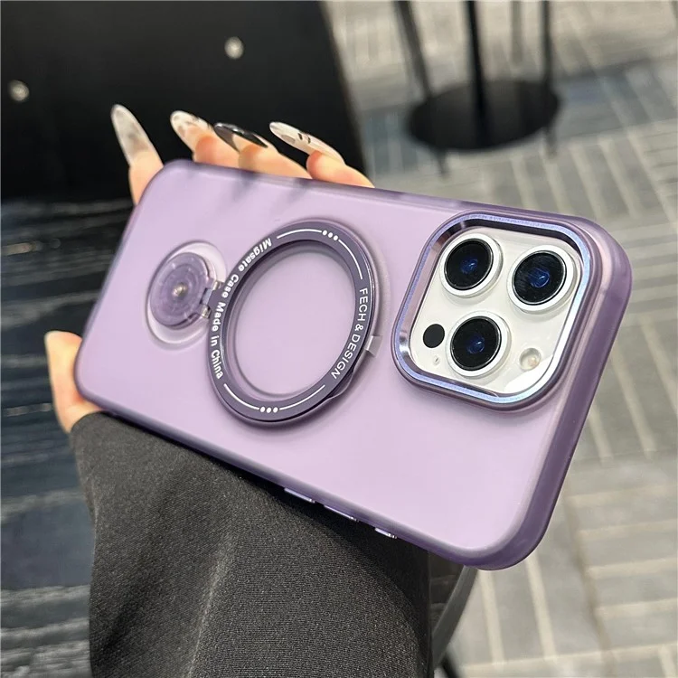 Étui magnétique avec support pour iPhone 16 Pro Max, Coque de protection en TPU + PC, Couleur: Violet