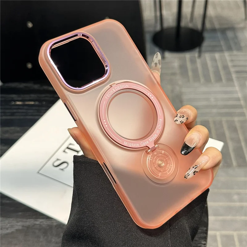 For iPhone 16 Pro Max Magnetic Case Kickstand TPU + PC Phone Back Cover - Pink