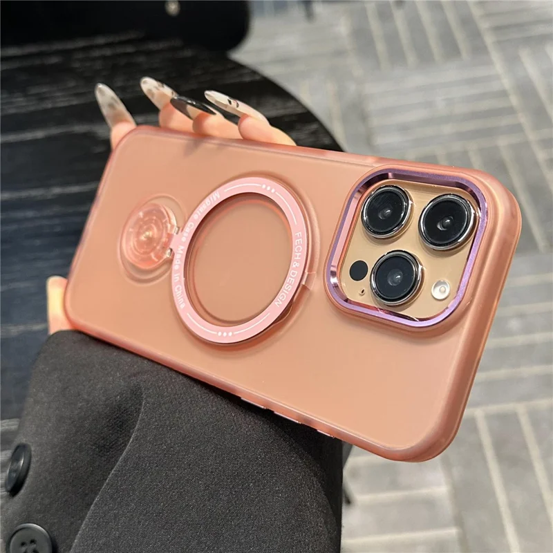 For iPhone 16 Pro Max Magnetic Case Kickstand TPU + PC Phone Back Cover - Pink