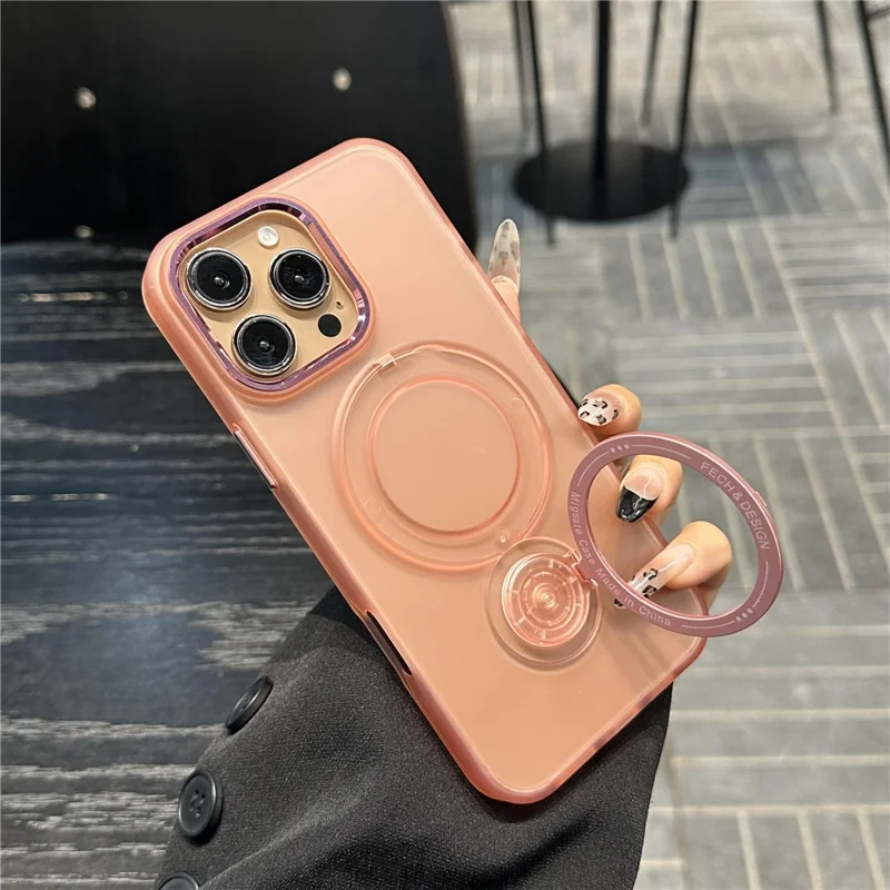 For iPhone 16 Pro Max Magnetic Case Kickstand TPU + PC Phone Back Cover - Pink