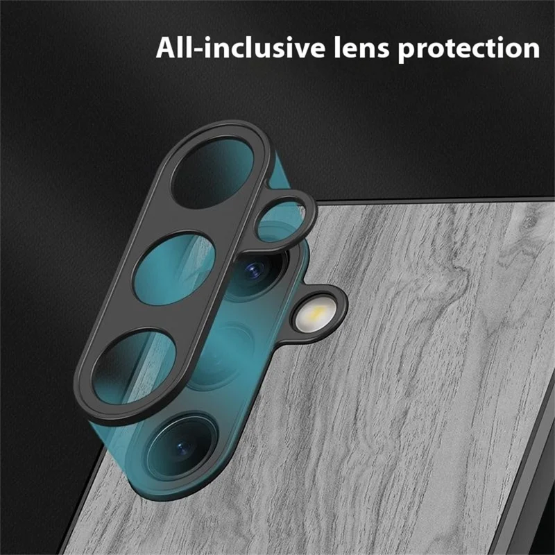 Voor Samsung Galaxy S25 Hoesje Houtnerf Leren Gecoate TPU Beschermhoes - Zwart