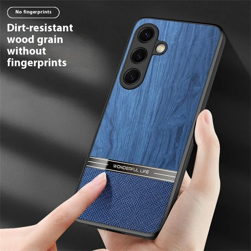 Voor Samsung Galaxy S25 Hoesje Houtnerf Leren Gecoate TPU Beschermhoes - Zwart