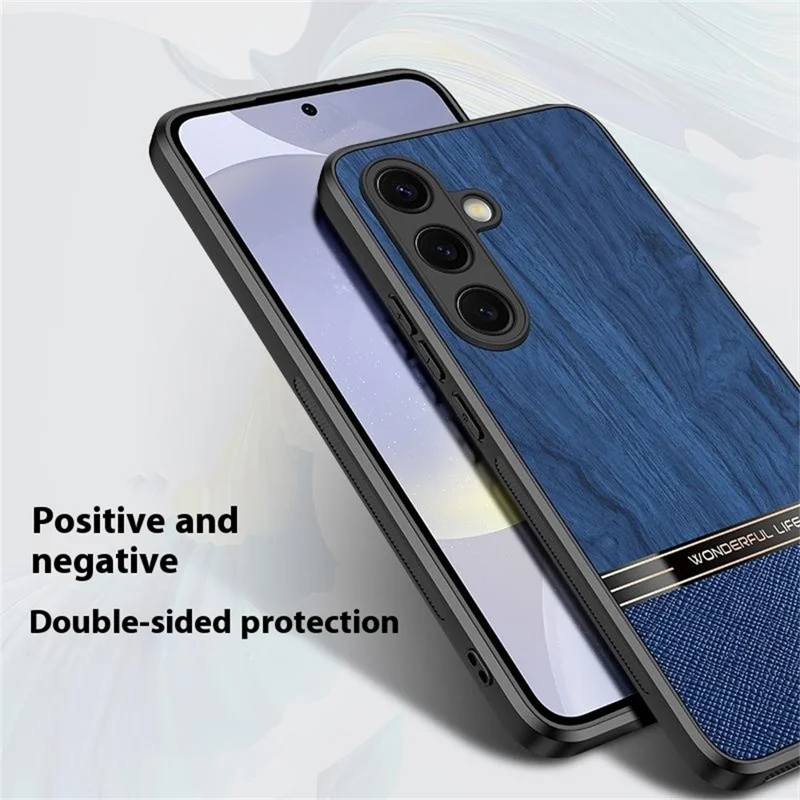 Voor Samsung Galaxy S25 Hoesje Houtnerf Leren Gecoate TPU Beschermhoes - Zwart