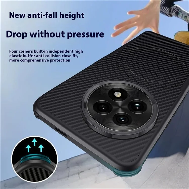 For OnePlus 13 Case Compatible with MagSafe Carbon Fiber PU+PC+Silicone Protective Cover - Black