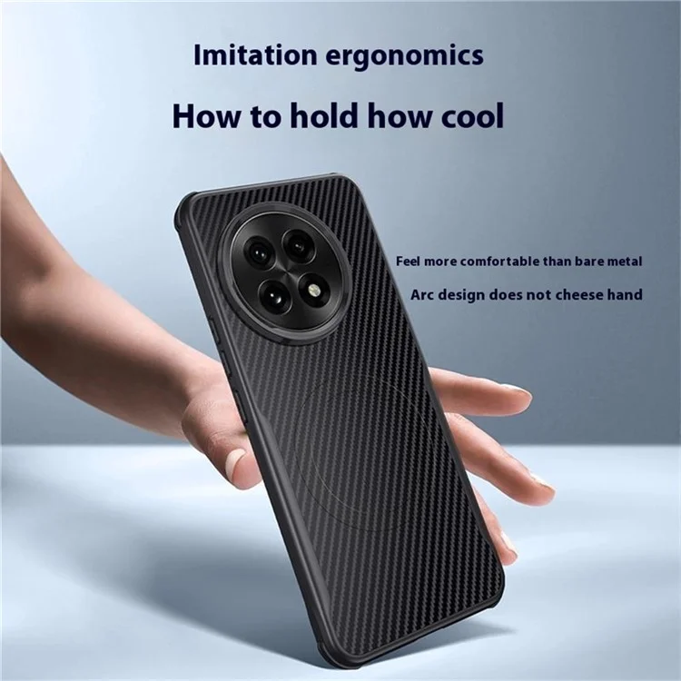 For OnePlus 13 Case Compatible with MagSafe Carbon Fiber PU+PC+Silicone Protective Cover - Black