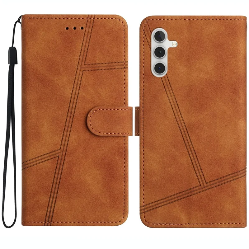 For Samsung Galaxy A36 5G Case Flip Leather Retro Phone Cover Lines Imprinted - Brown