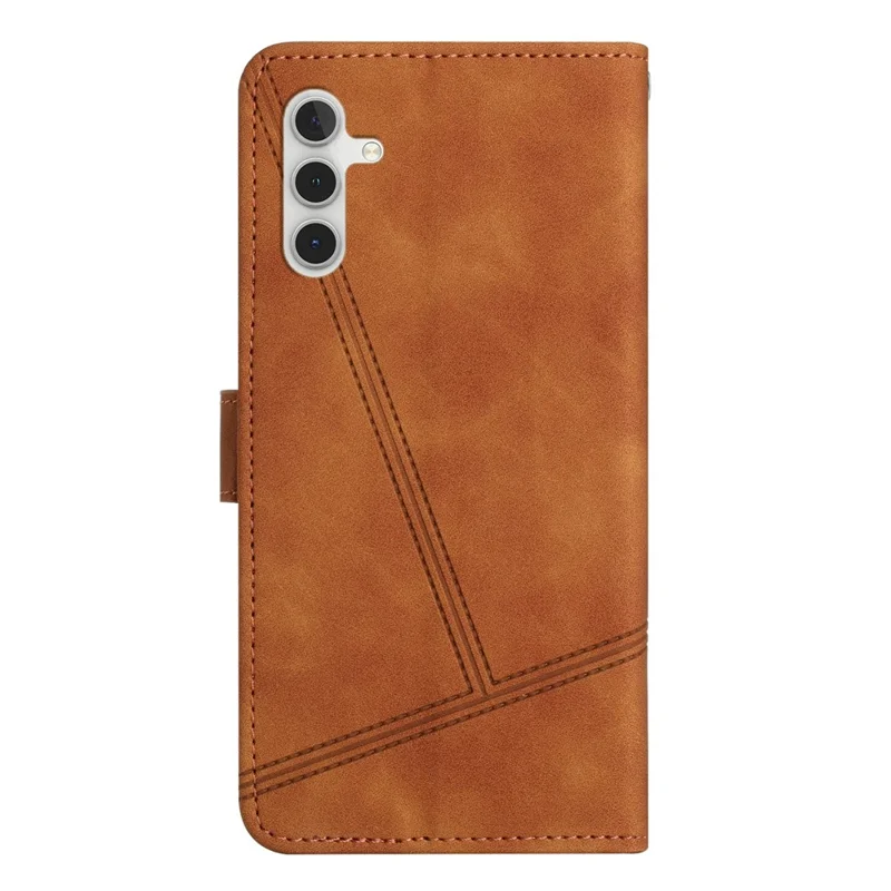 For Samsung Galaxy A36 5G Case Flip Leather Retro Phone Cover Lines Imprinted - Brown