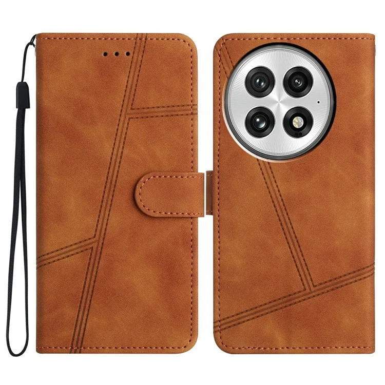 Capa flip de couro retrô com linhas impressas para OnePlus 13 - Marrom