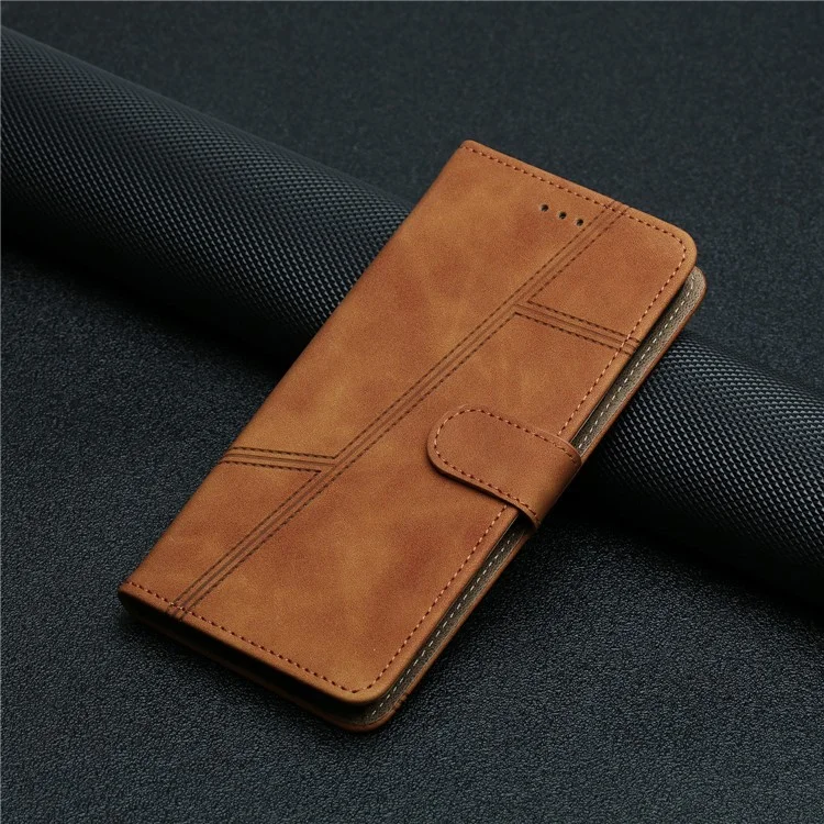Capa flip de couro retrô com linhas impressas para OnePlus 13 - Marrom