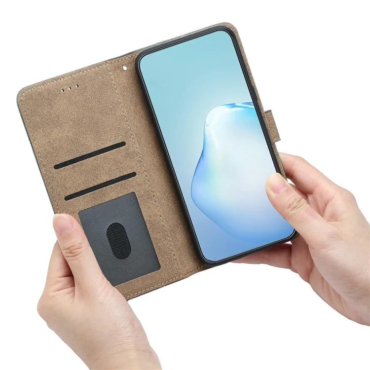 Capa flip de couro retrô com linhas impressas para OnePlus 13 - Marrom