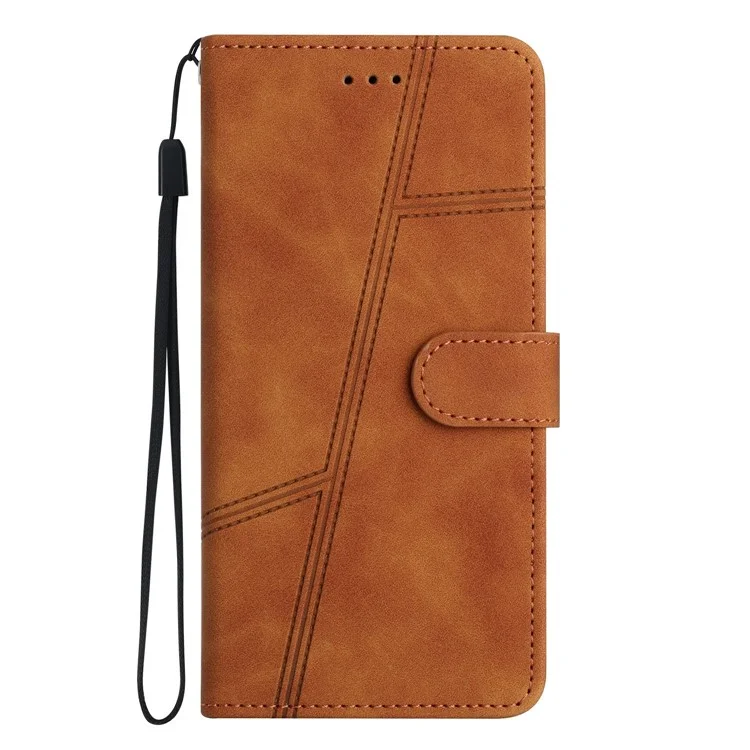Capa flip de couro retrô com linhas impressas para OnePlus 13 - Marrom