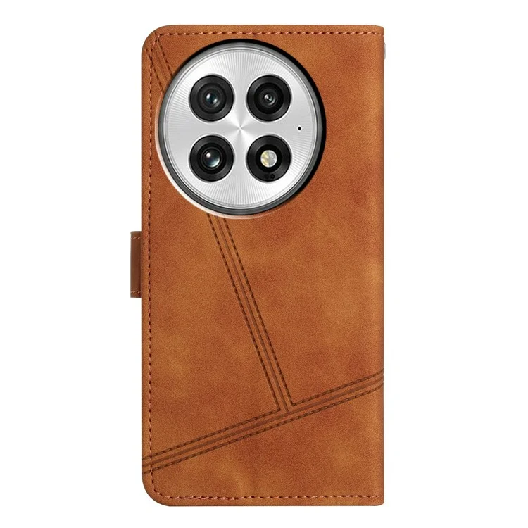 Capa flip de couro retrô com linhas impressas para OnePlus 13 - Marrom