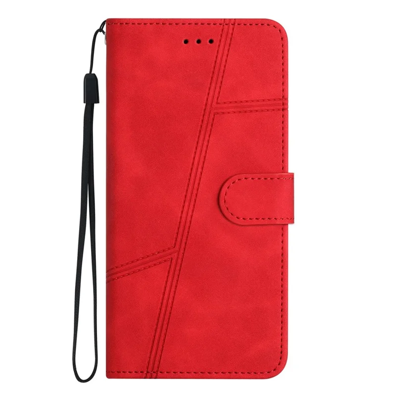 For OnePlus 13 Case Flip Leather Retro Phone Cover Lines Imprinted - Red