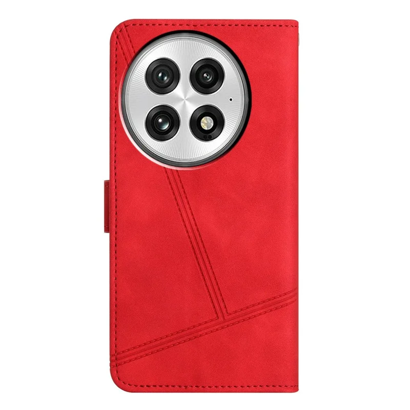 For OnePlus 13 Case Flip Leather Retro Phone Cover Lines Imprinted - Red