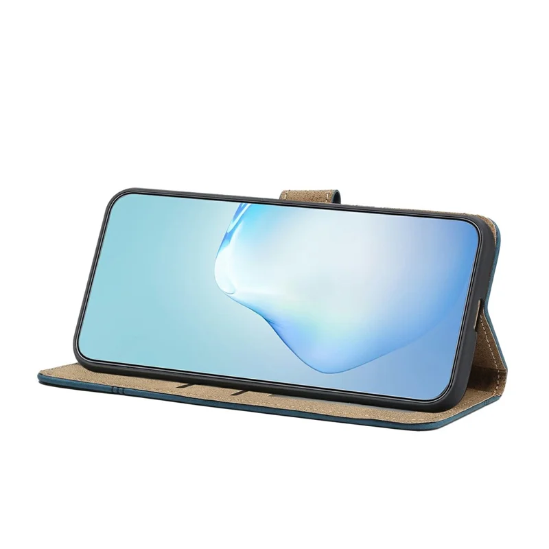 For Samsung Galaxy S25 Ultra Case Flip Leather Retro Phone Cover Lines Imprinted - Blue