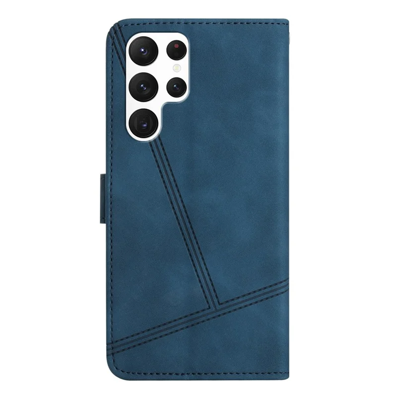 For Samsung Galaxy S25 Ultra Case Flip Leather Retro Phone Cover Lines Imprinted - Blue