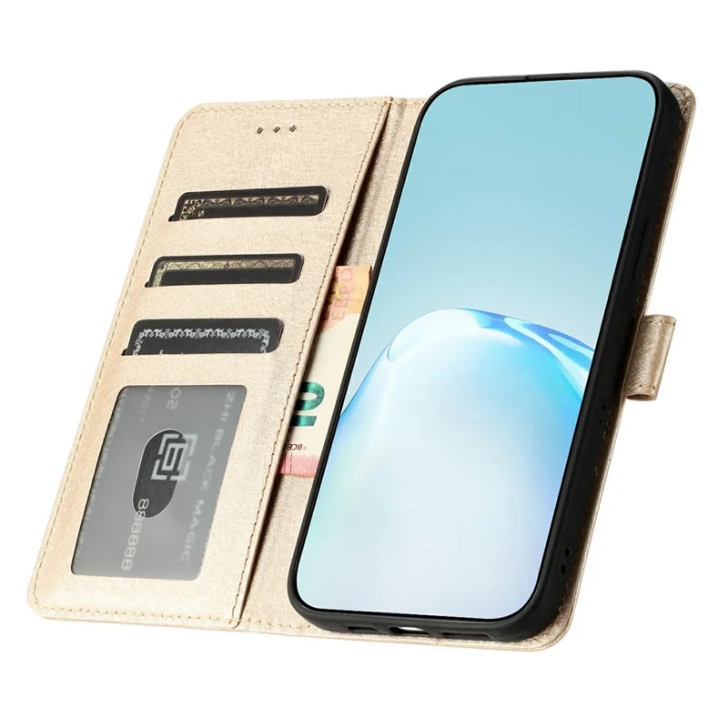 For Motorola Moto G55 5G Wallet Case Leather Folio Phone Cover Magnetic Clasp - Gold