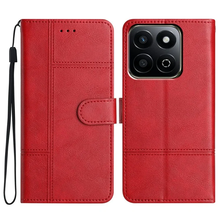 For Honor 200 Smart 5G  /  X7c 4G Case Line Imprinted PU Leather Wallet Phone Cover - Red