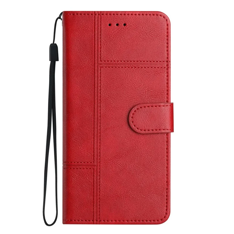 For OnePlus 13 Case Line Imprinted PU Leather Wallet Phone Cover - Red