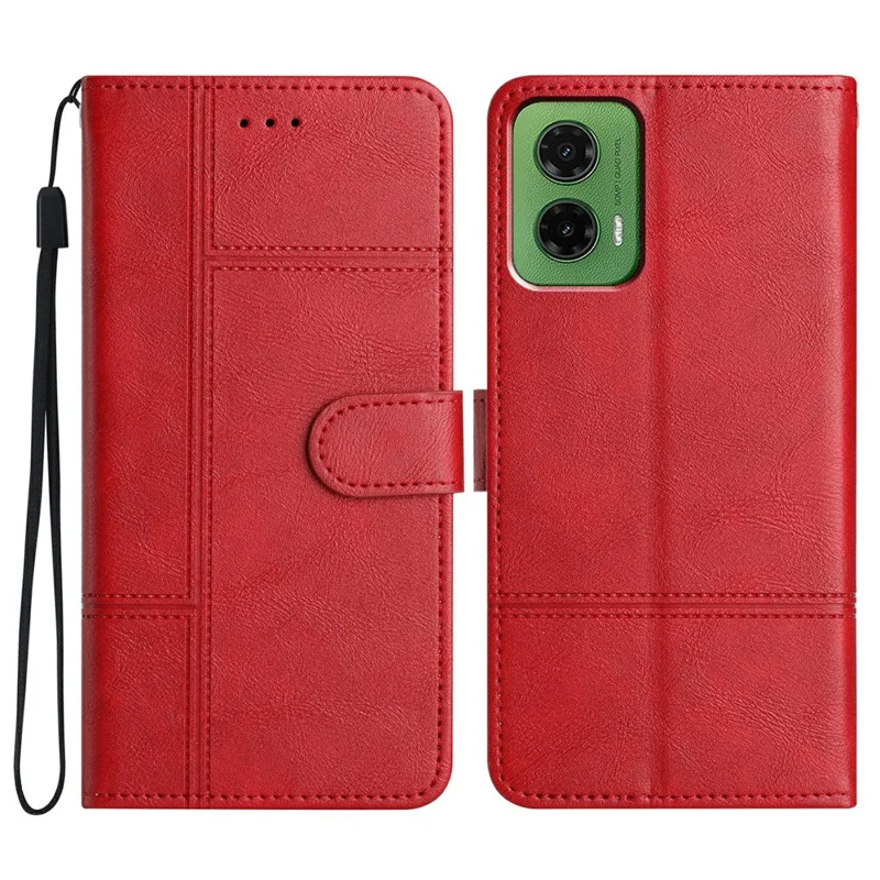 For Motorola Moto G35 5G Case Line Imprinted PU Leather Wallet Phone Cover - Red