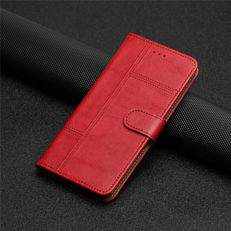 For Motorola Moto G35 5G Case Line Imprinted PU Leather Wallet Phone Cover - Red