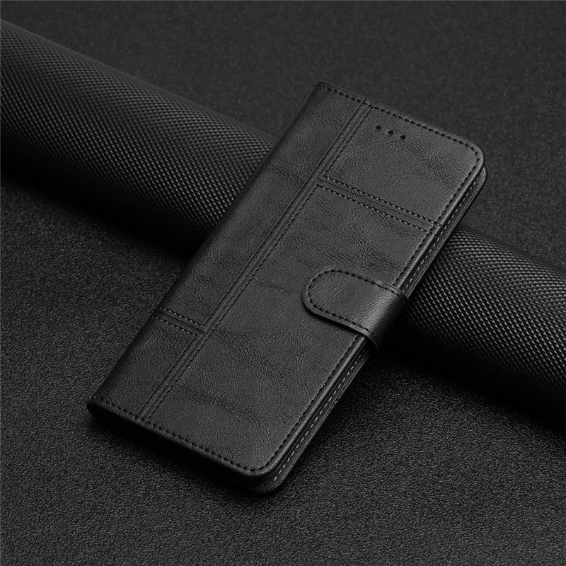 For Motorola Moto G55 5G Case Line Imprinted PU Leather Wallet Phone Cover - Black