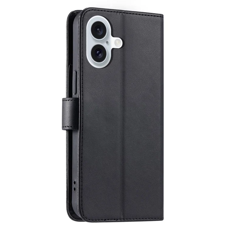 For iPhone 16 Crossbody Leather Case Ring Buckle Wallet Stand Rhombus Mobile Cover - Black