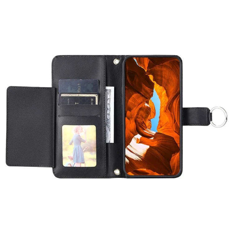 For iPhone 16 Crossbody Leather Case Ring Buckle Wallet Stand Rhombus Mobile Cover - Black