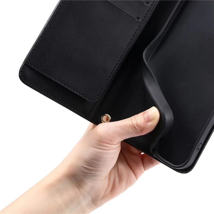 For iPhone 16 Crossbody Leather Case Ring Buckle Wallet Stand Rhombus Mobile Cover - Black