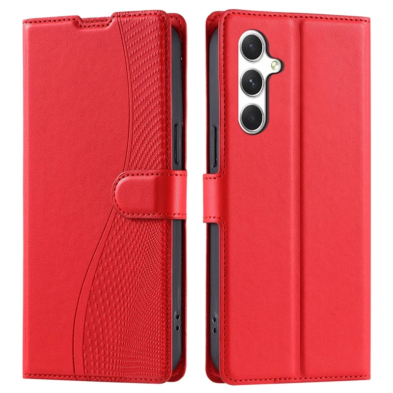 For Samsung Galaxy S25 Case Dots Imprinted PU Leather Flip Phone Cover with Card Slot, Strap - Red