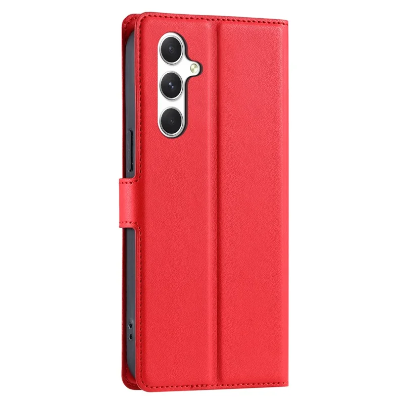 For Samsung Galaxy S25 Case Dots Imprinted PU Leather Flip Phone Cover with Card Slot, Strap - Red