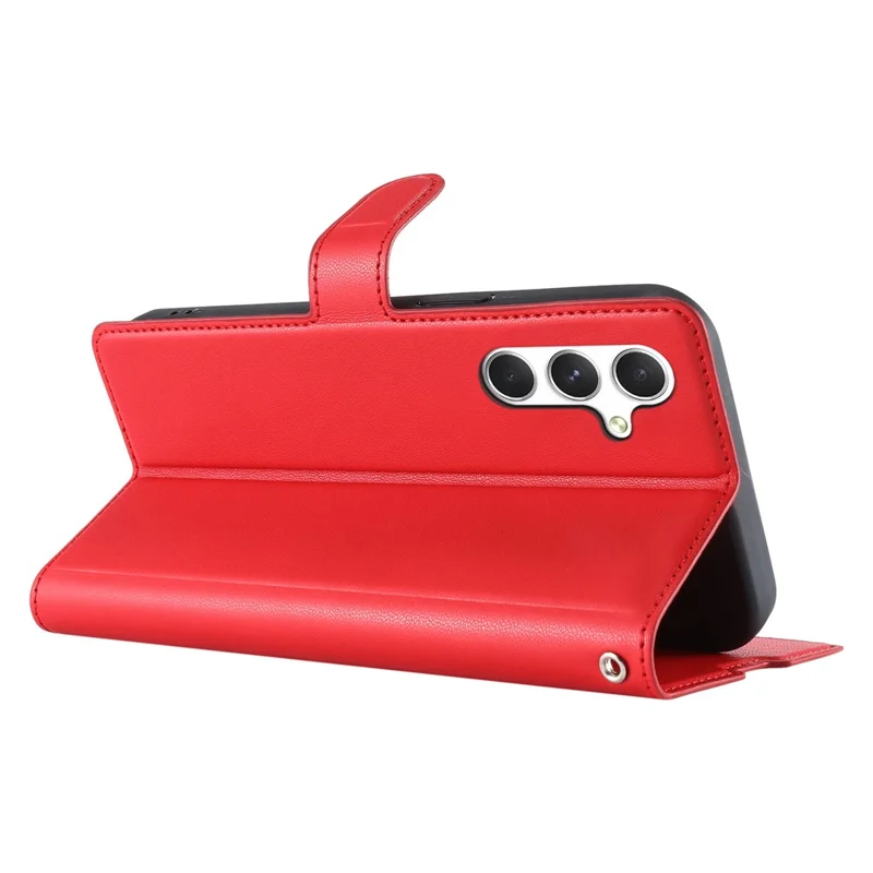 For Samsung Galaxy S25 Case Dots Imprinted PU Leather Flip Phone Cover with Card Slot, Strap - Red