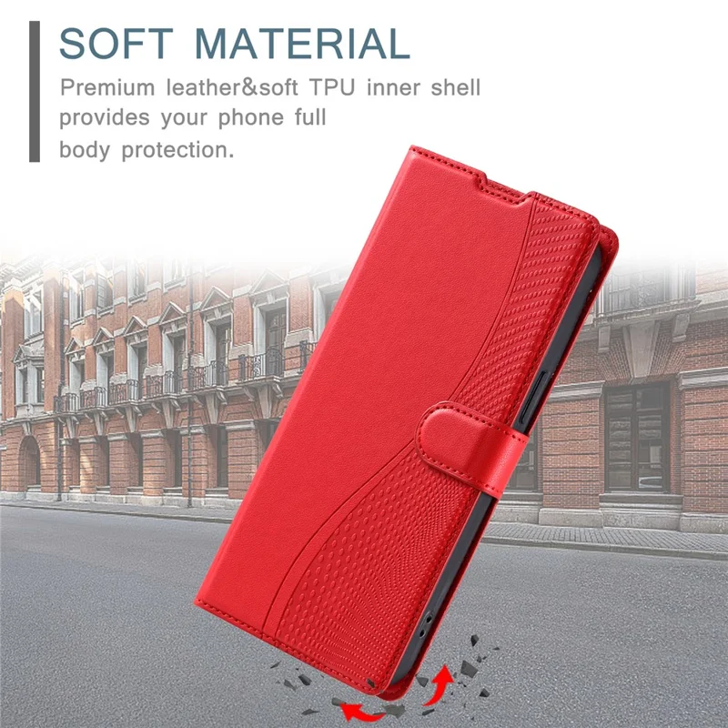 For Samsung Galaxy S25 Case Dots Imprinted PU Leather Flip Phone Cover with Card Slot, Strap - Red