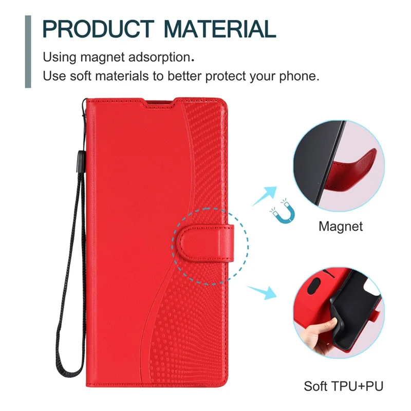 For Samsung Galaxy S25 Case Dots Imprinted PU Leather Flip Phone Cover with Card Slot, Strap - Red