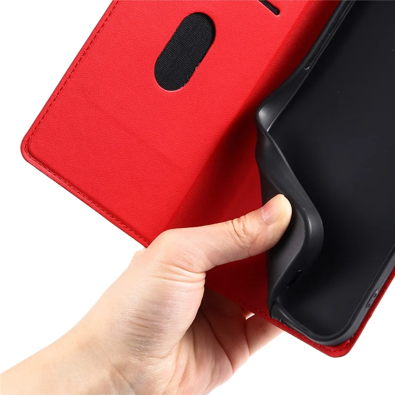 For Samsung Galaxy S25 Case Dots Imprinted PU Leather Flip Phone Cover with Card Slot, Strap - Red