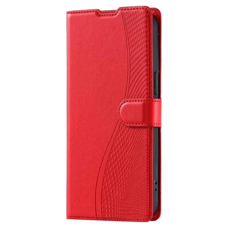 For Samsung Galaxy S25 Case Dots Imprinted PU Leather Flip Phone Cover with Card Slot, Strap - Red