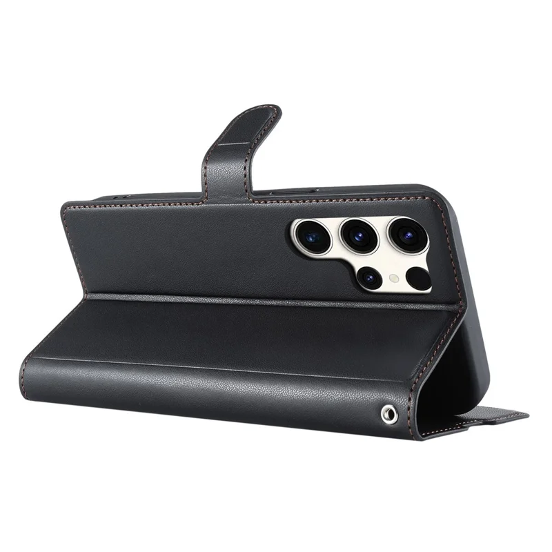 For Samsung Galaxy S25 Ultra Case Dots Imprinted PU Leather Flip Phone Cover with Card Slot, Strap - Black