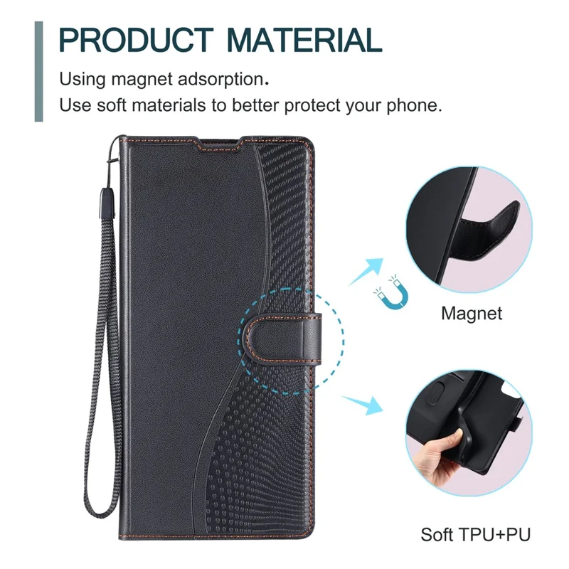 For Samsung Galaxy S25 Ultra Case Dots Imprinted PU Leather Flip Phone Cover with Card Slot, Strap - Black
